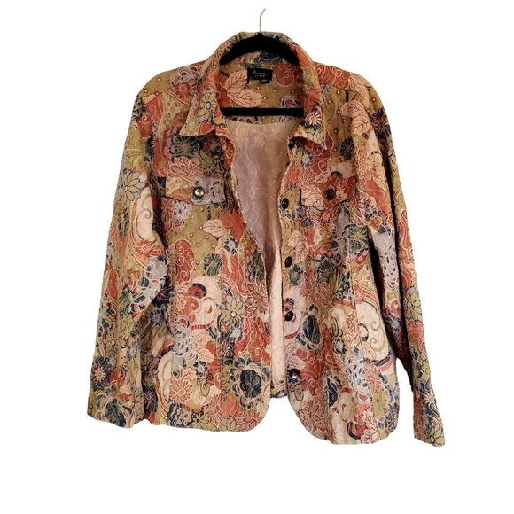 Analogy jacket size 3X textured floral embroidery blues pinks - Picture 1 of 14